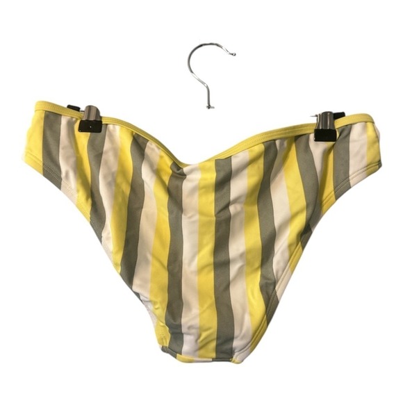 Kona Sol Yellow/Green Striped Hipster Bikini Bottom, Medium - Picture 3 of 5